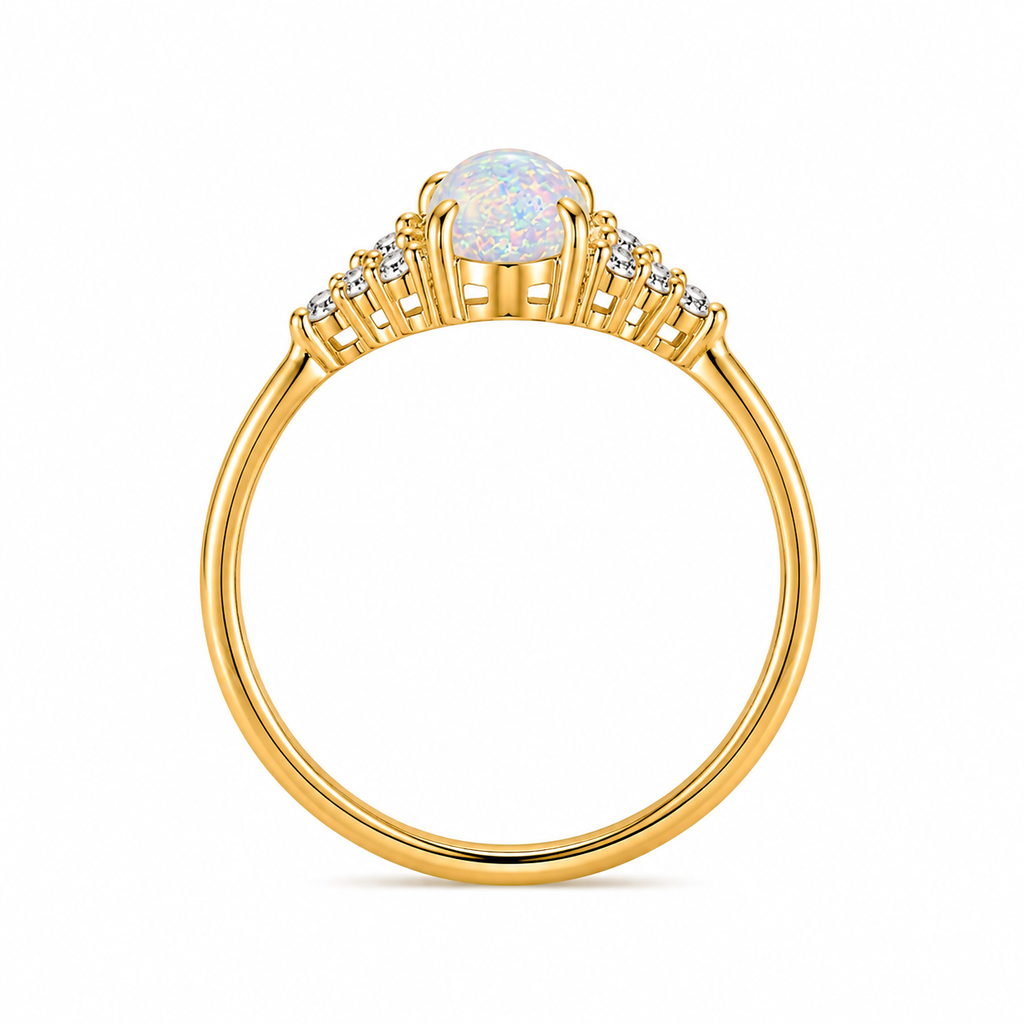 Oval Opal Ring with Cubic Zirconia Accents