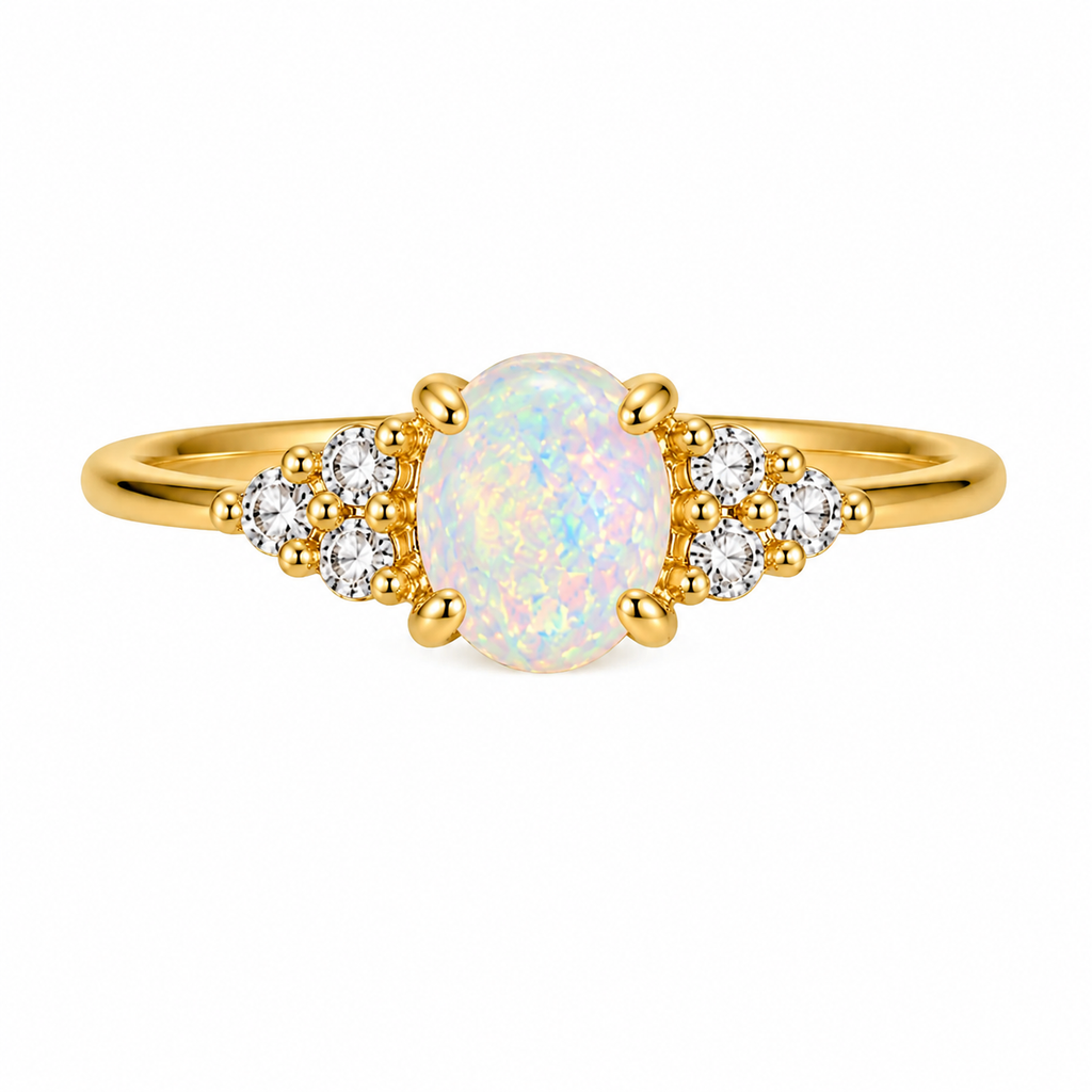 Oval Opal Ring with Cubic Zirconia Accents