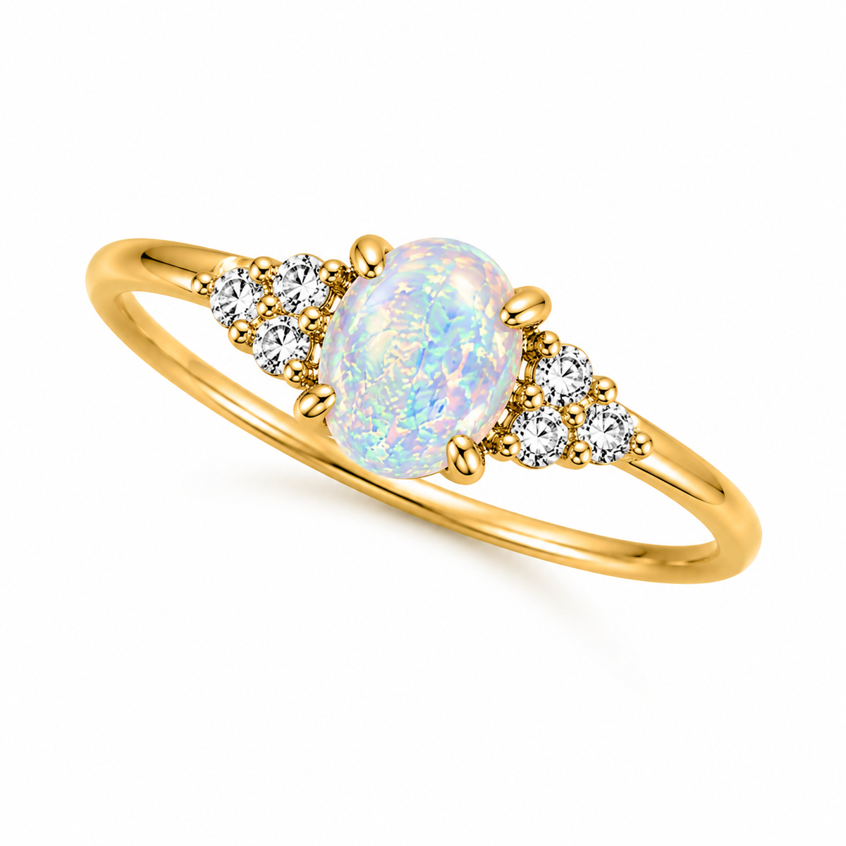 Oval Opal Ring with Cubic Zirconia Accents