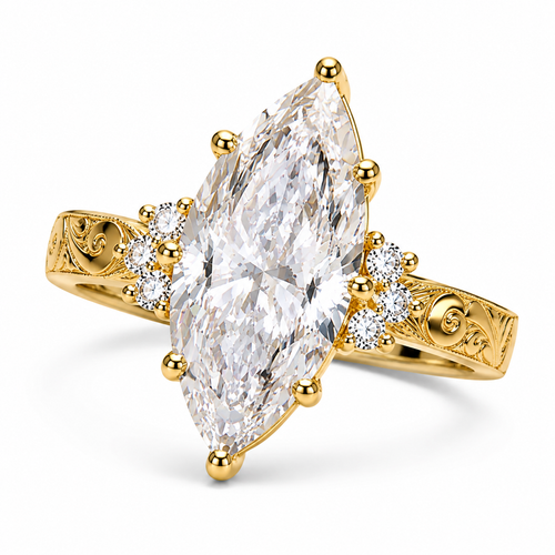 3 CT Marquise Cut Moissanite Ring 18K Yellow Gold