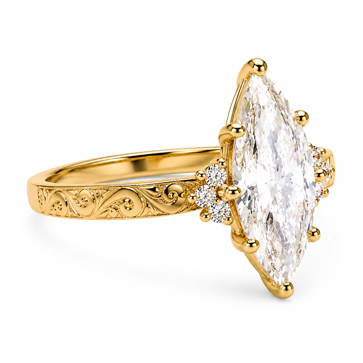 3 CT Marquise Cut Moissanite Ring 18K Yellow Gold