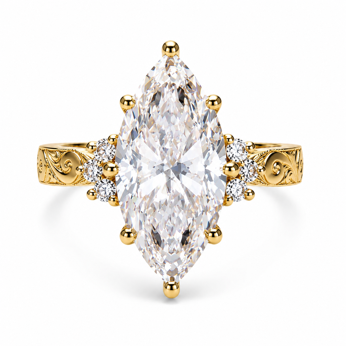 3 CT Marquise Cut Moissanite Ring 18K Yellow Gold
