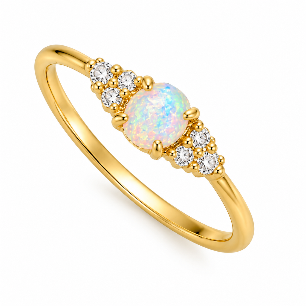 Oval Opal Ring with Cubic Zirconia Accents