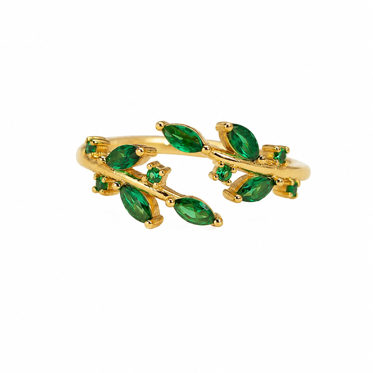 Green Gemstone Ring with Sterling Silver Band
