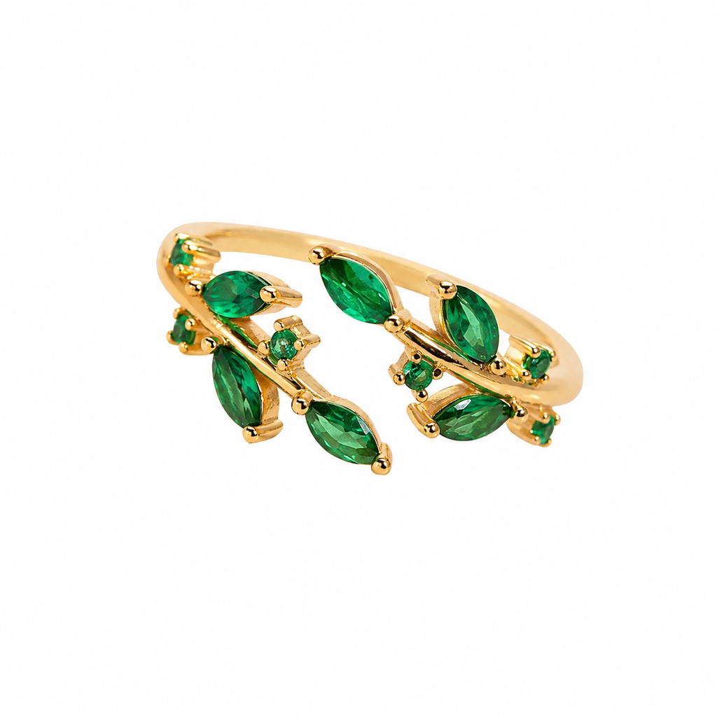 Green Gemstone Ring with Sterling Silver Band