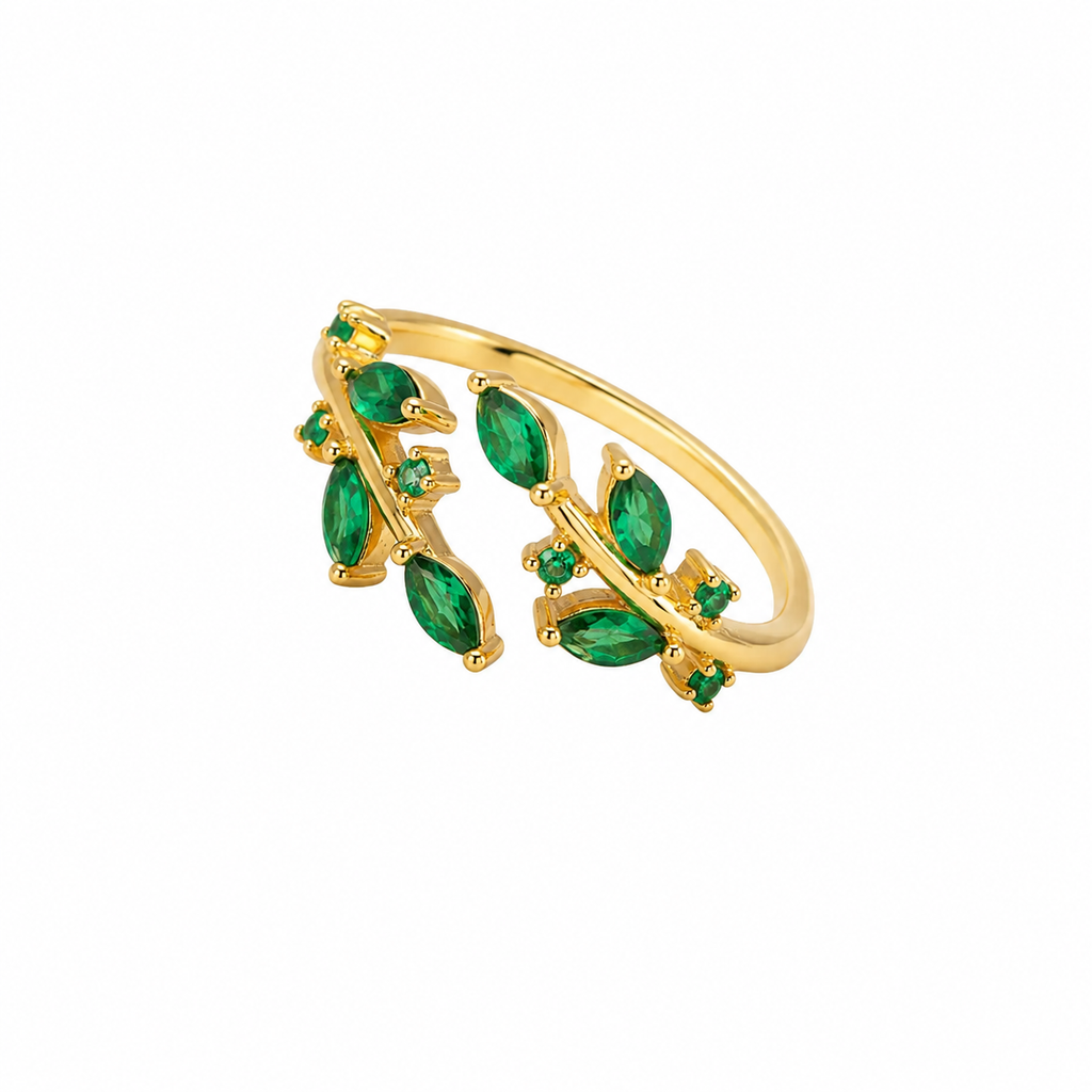 Green Gemstone Ring with Sterling Silver Band