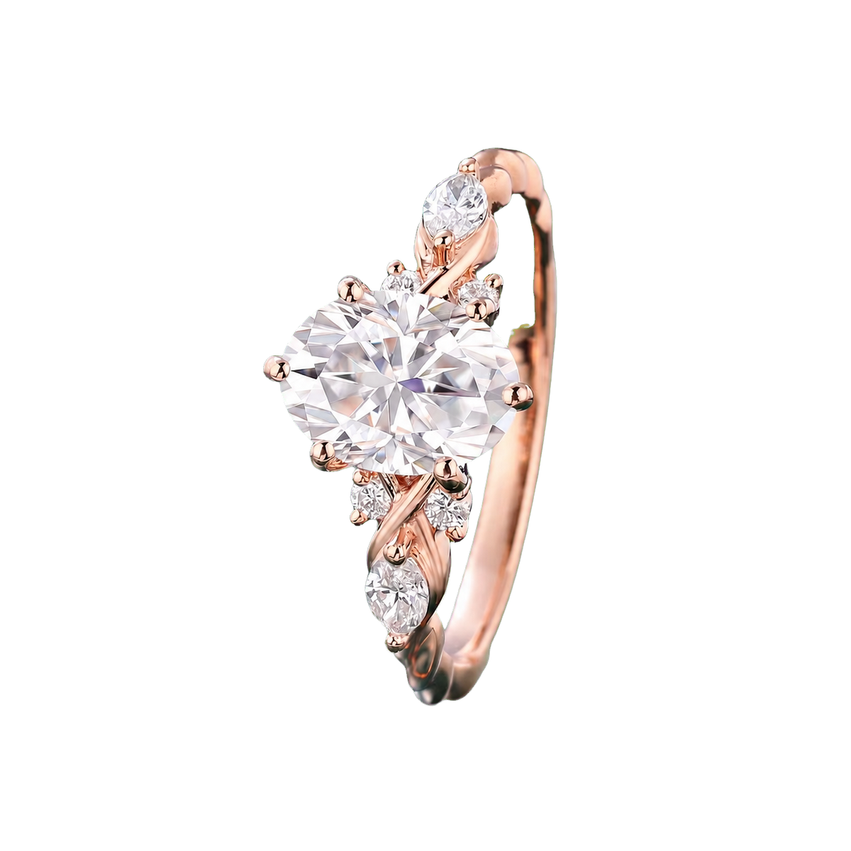 14K Rose Gold Oval Moissanite Art Deco Engagement Ring